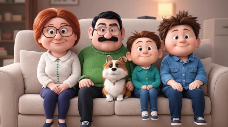 A happy family using a laptop to compare deals online