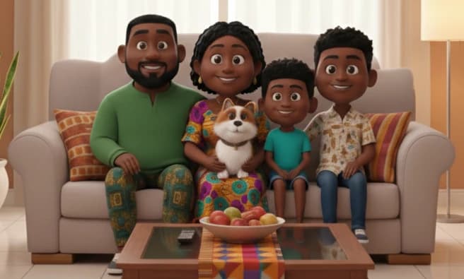 A happy family using a laptop to compare deals online